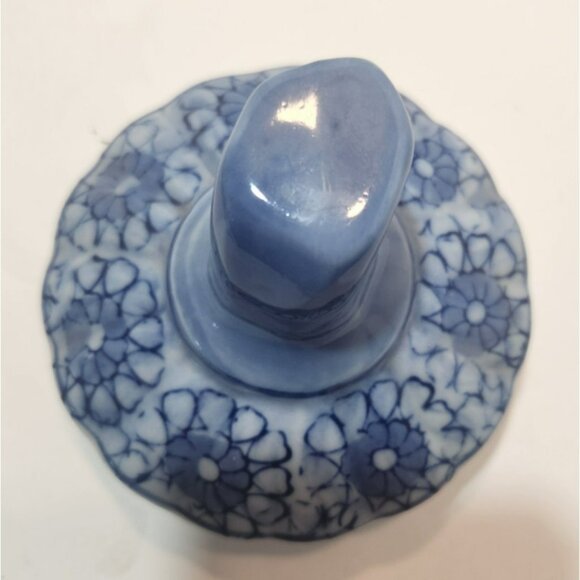 Vtg Large Chinese Blue & White Floral Porcelain Pumpkin Shaped Ginger Jar w/Lid - Picture 5 of 12